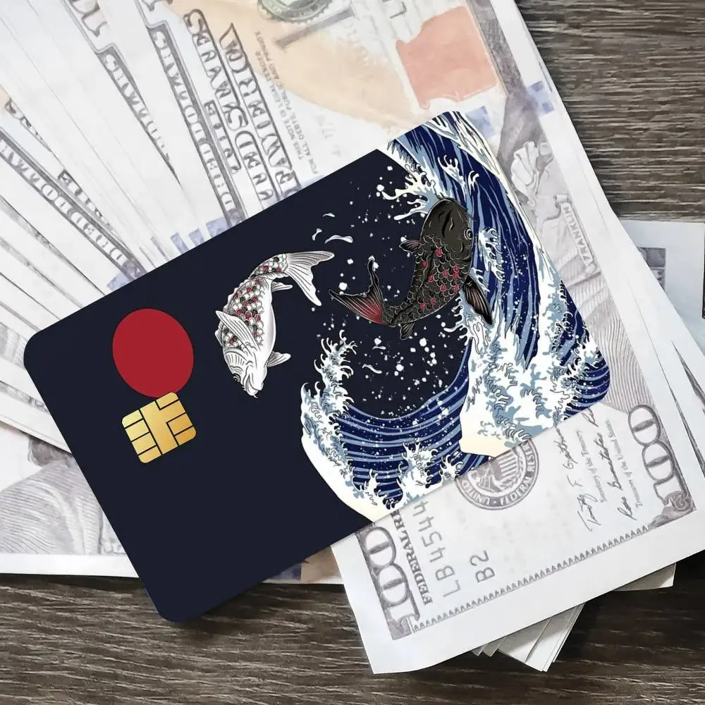 اليابان Ikan Koi red ملصق الائتمان الجلد غطاء بطاقة ملصقات 4 قطعة فيلم حافلة تمرير الجبهة الديكور البنك الخصم مقاوم للماء