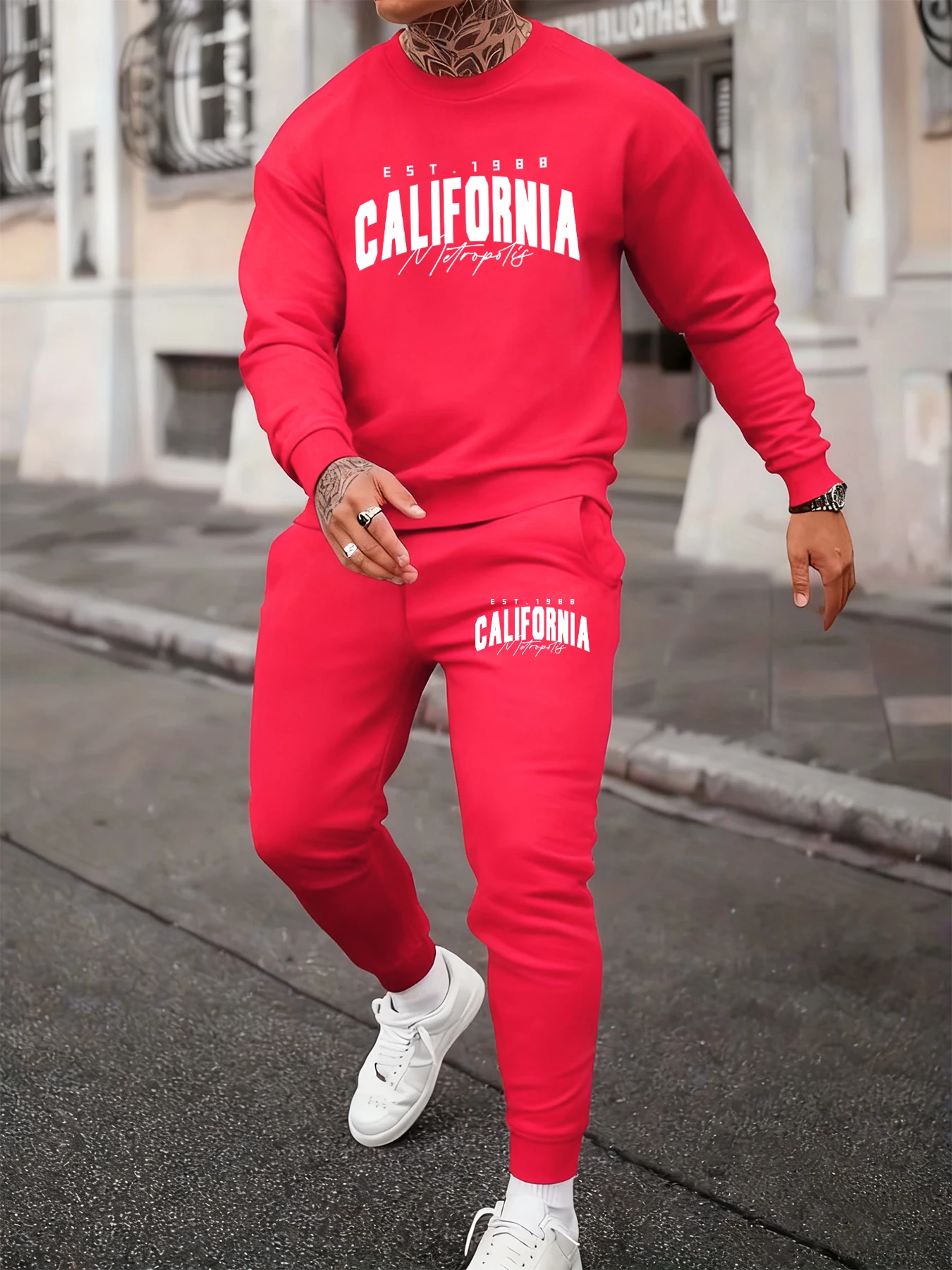

California Metropolis Est.1988 Printed Man Autumn Sweatshirt Set Soft O-Neck Two Pieces Sets Casual Street Pants Couple'S Shirt