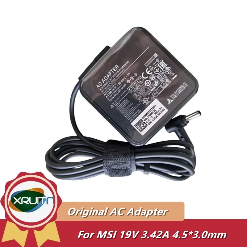 Adaptador de corriente original DELTA ADP-65GD D 19V 3.42A 65W 4.5x3.0mm para cargador de portátil MSI Modern 15 MS-1552 Modern 14 S930401922D04