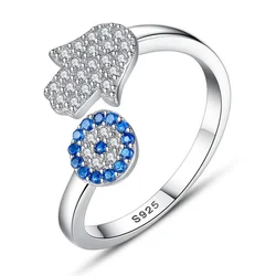 Trendy 925 Sterling Silver Evil Eye Crystal Adjustable Rings For Women Party Fashion Jewelry Anniversary Gift Wholesale
