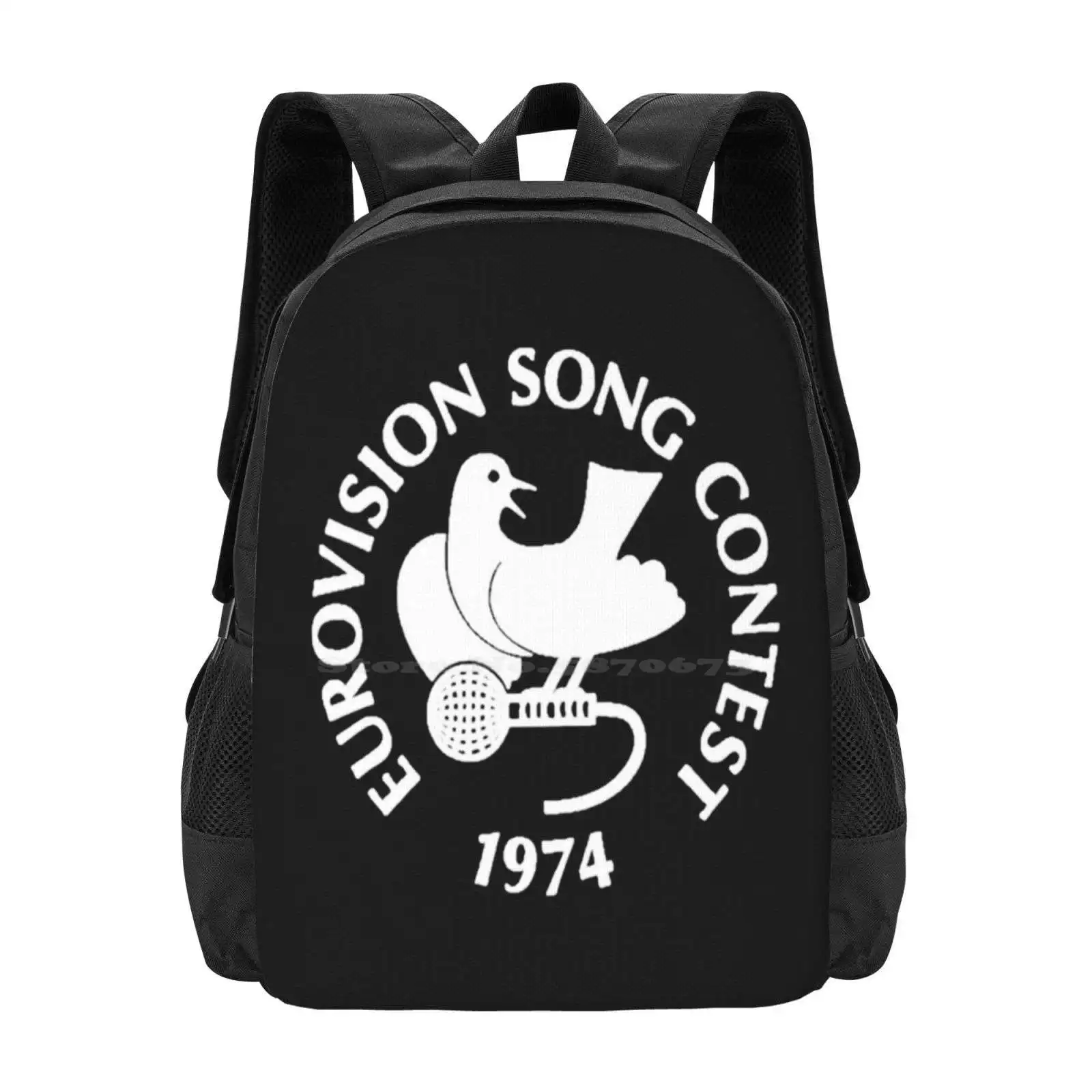 Song Contest 1974 T Shirt Large Capacity School Backpack Laptop Bags Esc 1974 Brighton 1974 Eurofestival Eurosong Song Contest