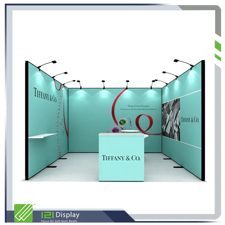 Cabina de comercio en forma de U con soporte de exhibición modular de aluminio 3x6