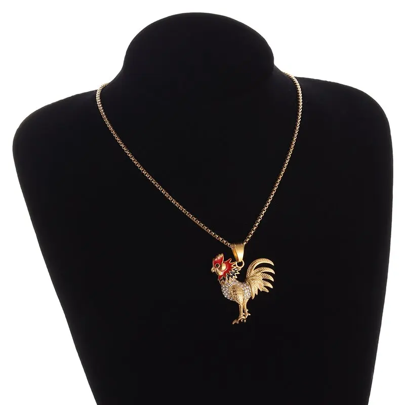 French Gallic Rooster Necklace Iced Out Bling Animal Rooster Pendant Men and Women Hip Hop Jewelry