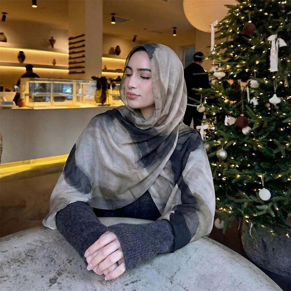 

Scarf for Women Stretchable Hijab Ethnic Turban Full Neck Coverage Long Head Wrap Solid Undercap Bonnet Lightweight Headwear