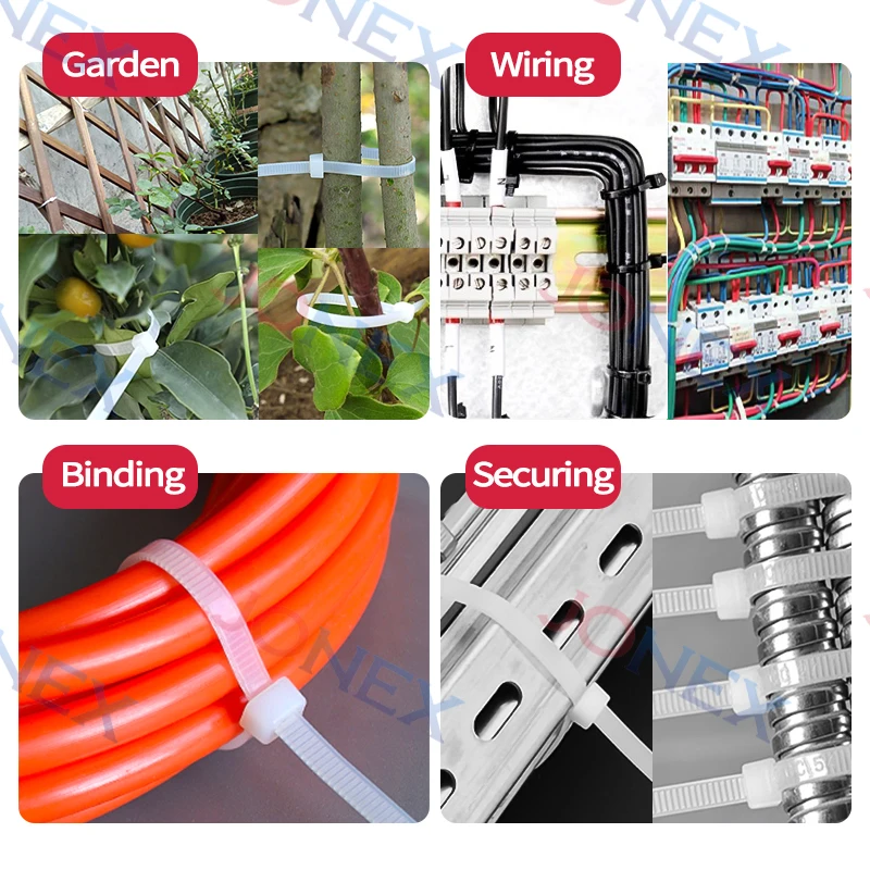 100PCS Plastic Ties Nylon Cable Zip Tie White Strong Self-locking Desk Organiser For Electrician Wire Management Garden Bundles