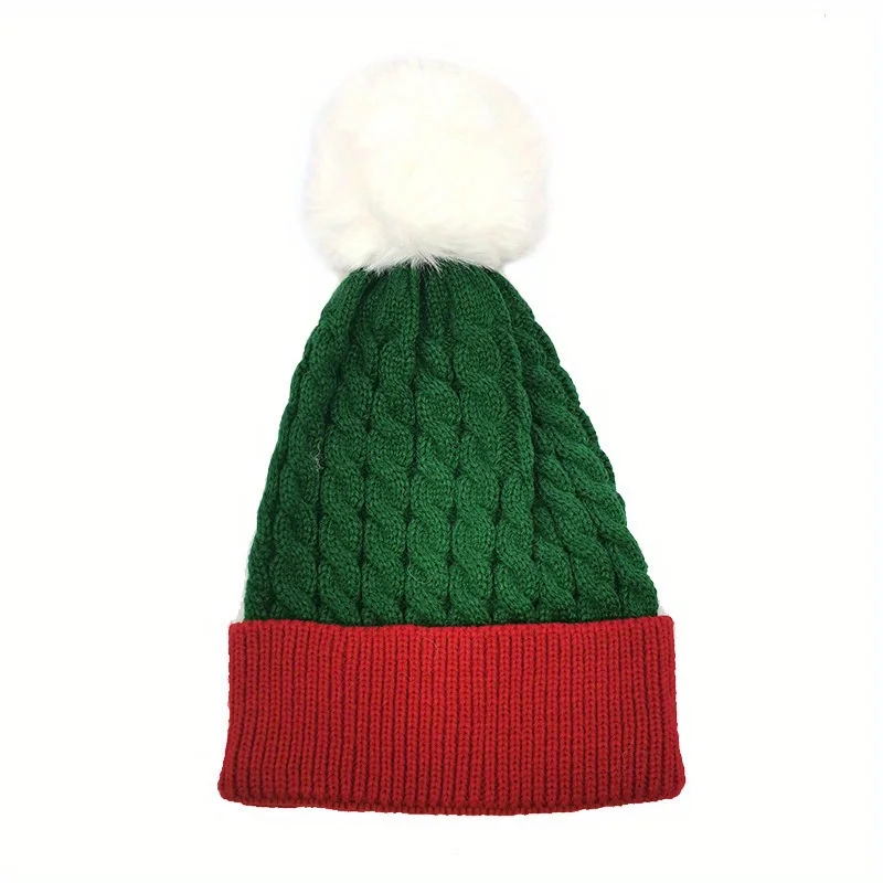 1 Nieuwe wollen bolgebreide mutsen voor dames en heren in herfst en winter, decoratieve kerstgebreide mutsen