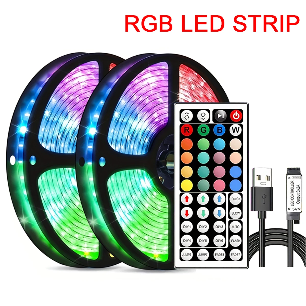 Taśmy LED z pilotem 44-klawiszowym 1m 5m 10m 20m RGB do dekoracji ścian, pokoju, domu, sypialni, na imprezę, jako podświetlenie TV — zdjęcie 2