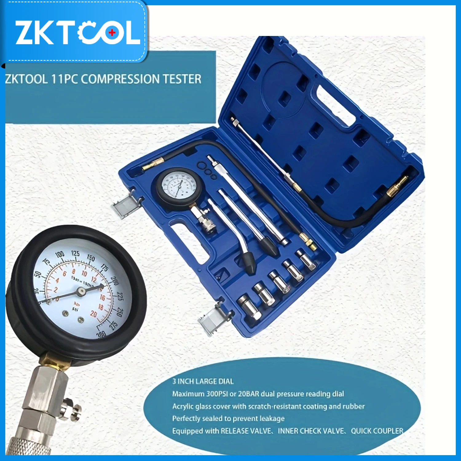 Car Engine Compression Tester Tool Kit for Motorcycle Car Truck Engine Cylinder Pressure Gauge, Engine Cylinder Pressure Gauge