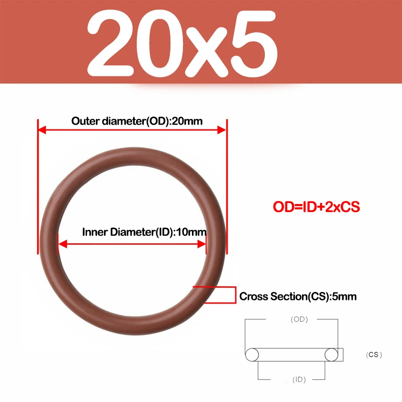 CS 5mm, Brown FKM O Ring Seal, High Temperature and Corrosion Resistance, Fluorine Rubber Outer Diameter 15-1000mm, Wire Diamete