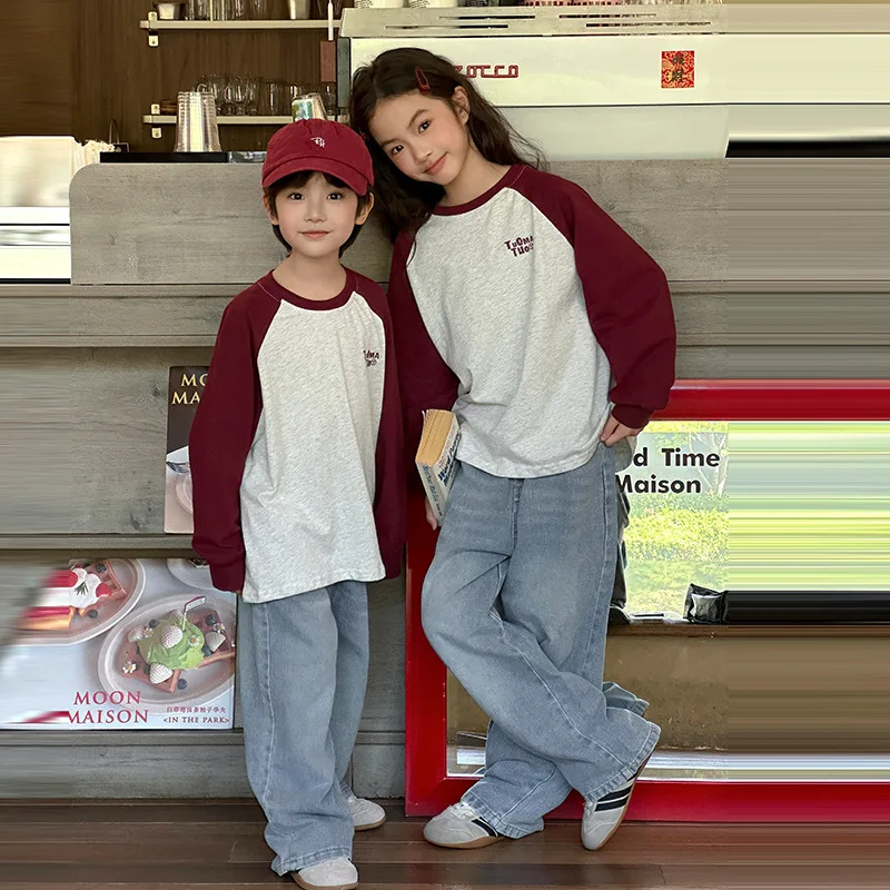 

‌2025 Spring Autumn Kids T Shirts Korean Style Children Outfit for Boys Girls Long Sleeve Round Neck Sweatshirt Top Casual Wear