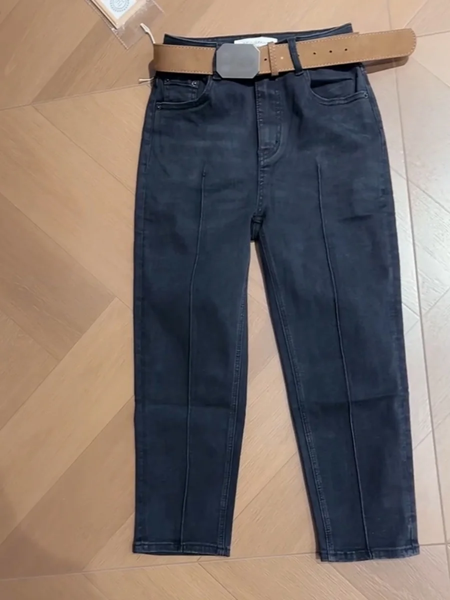 하이웨이스트 신축성 있는 블랙 나인텐스 진 여성용 봄 가을 신상품 큰 사이즈 통통한 여성용 슬림핏 가리개 효과 스트레이트 레그...