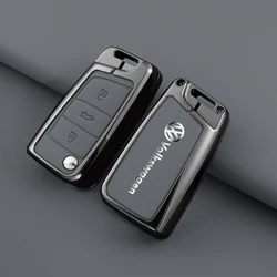 Leather Car Remote Key Case Fob Cover Protector Holder Shell For VW Volkswagen Golf 7 MK7 Tiguan MK2 T-roc T-cross Accessories