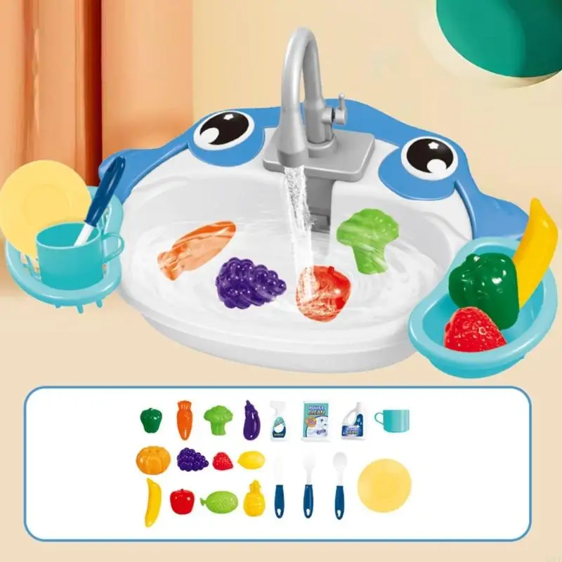 62CF Childrens Interactive Learning Toy with Electric Automatic Water Cycle Play Kitchen Sink Dishwasher for Ages 3 and Up