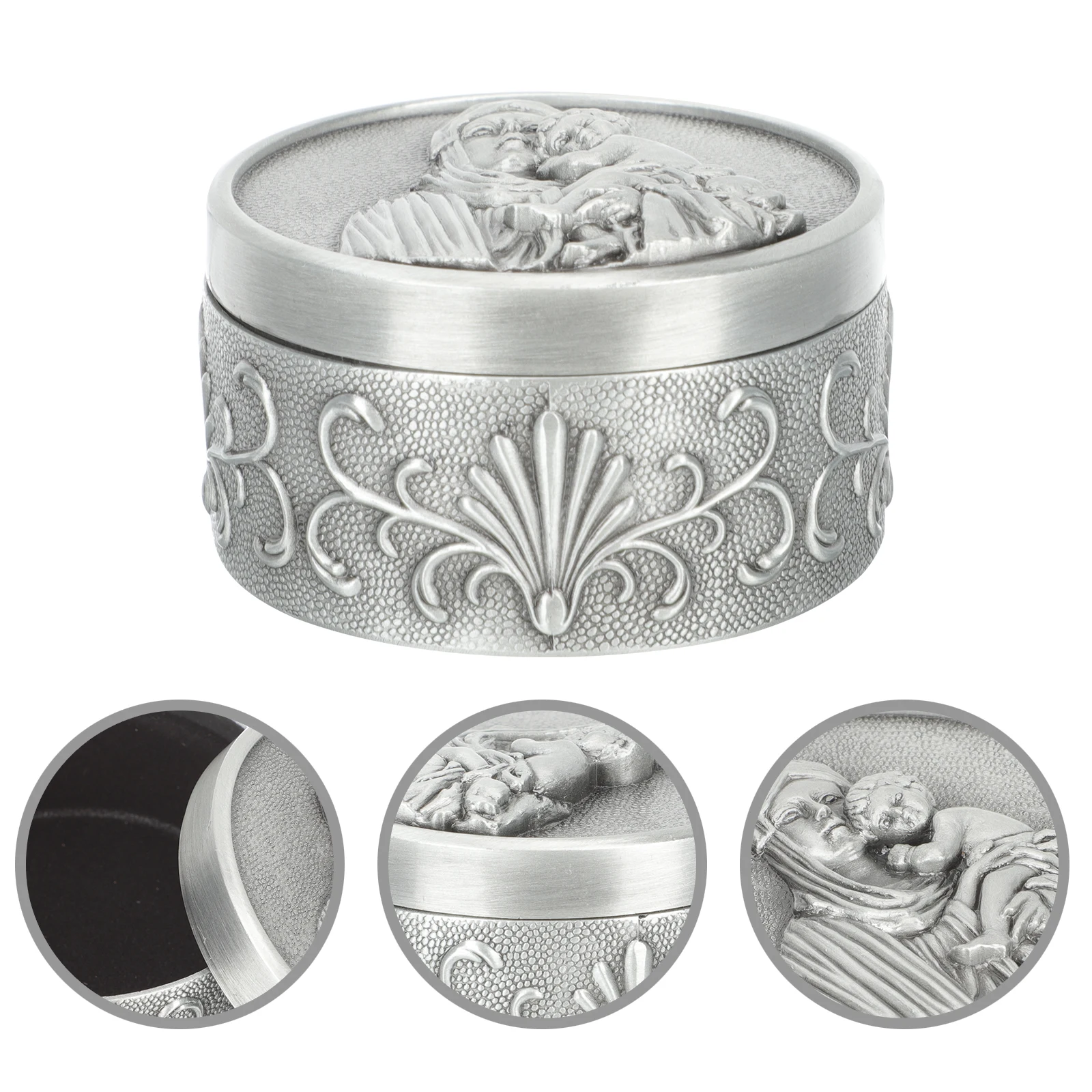 

Vintage Style Jewelry Storage Box Zinc Alloy Retro Container For Rings Earrings Organizer Round Mini Box Travel