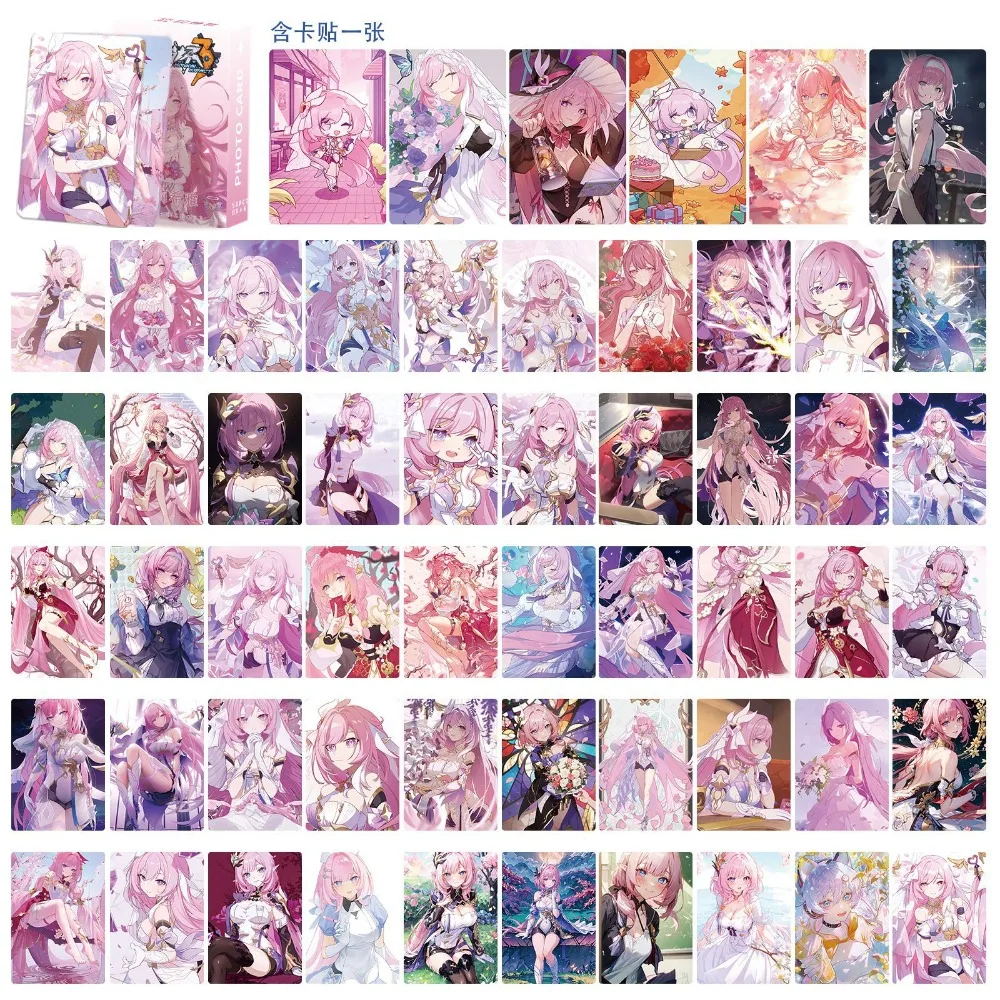 55pcs Anime Game Honkai Impact 3rd Elysia Decor Laser Lomo Card Photocard HD Small Album Photo Cards for Fan Collection Postcard