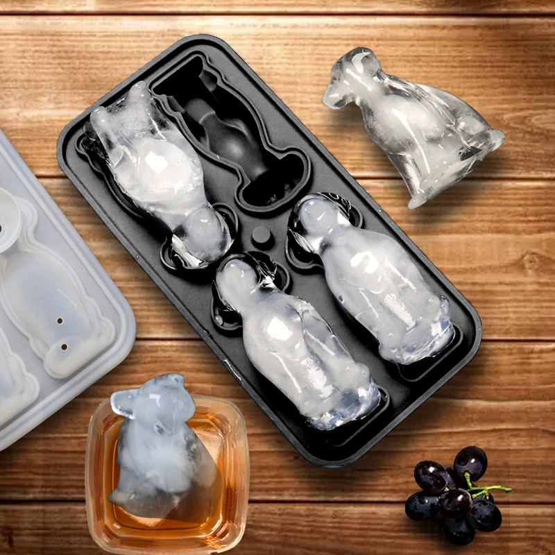 Silicone Ice Mold Labrador Dog Shaped Ice Tray DIY Mold with Funnel 4-Hole Reusable Ice Trays for Freezer with Lid