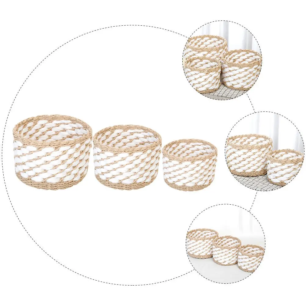 

Набор из 3 плетеных корзин для хранения из соломы цвета хаки, многофункциональный органайзер для дома и офиса, корзина для мелочей