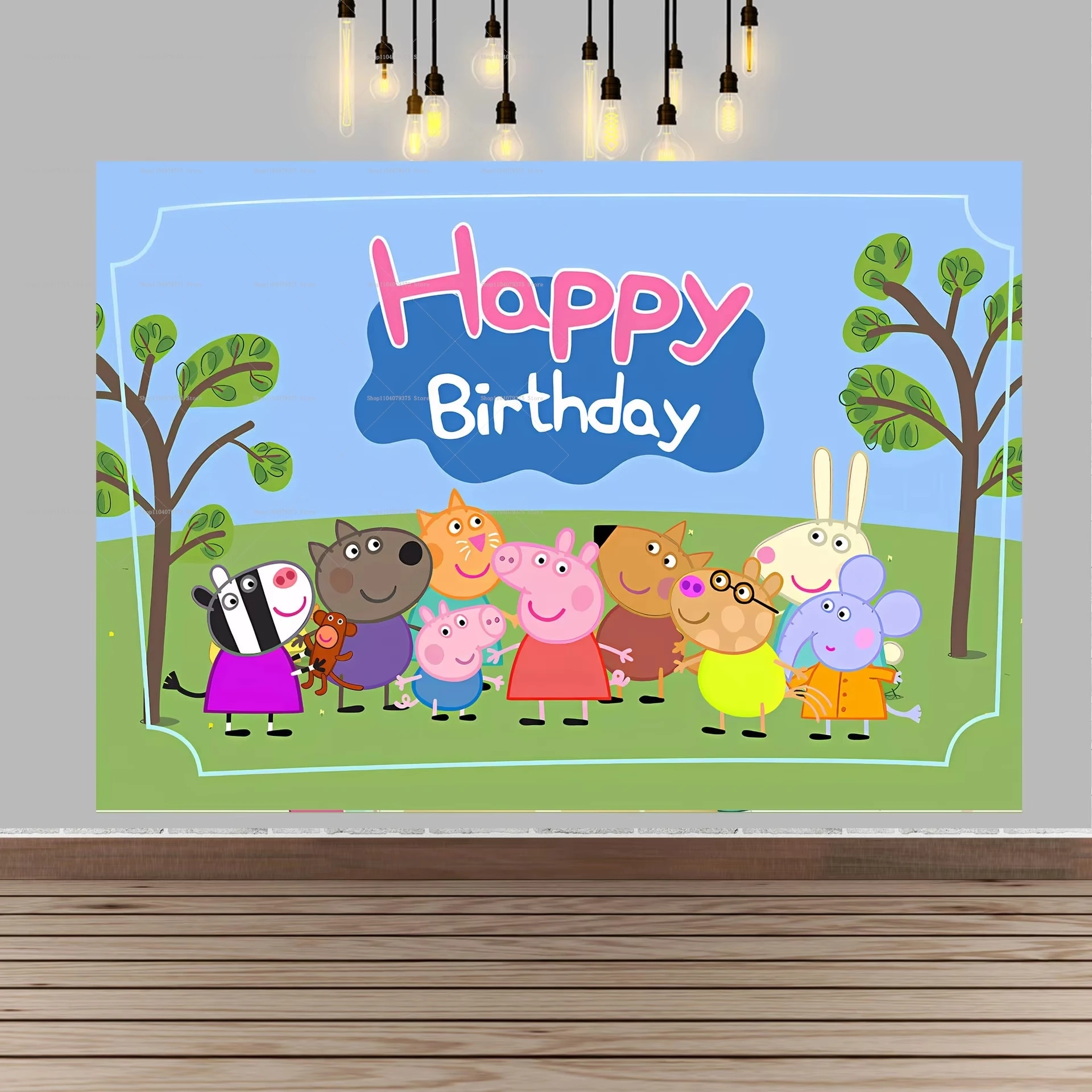 Fondos fotográficos de Feliz Cumpleaños de Peppa Pig, perfectos para fiestas infantiles, reuniones familiares y pancartas de celebración de cumpleaños.