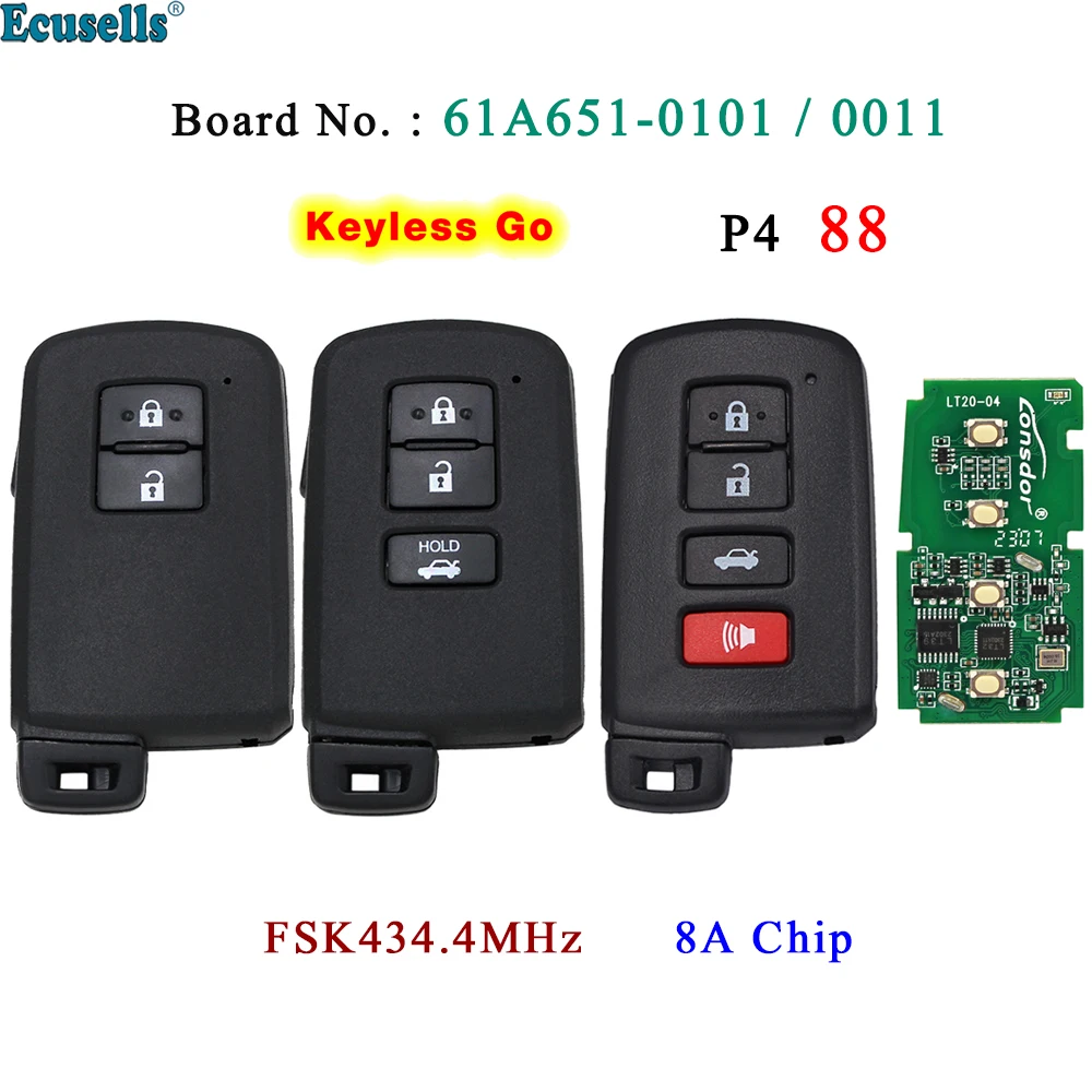 

Ecusells дистанционный смарт ключ-брелок FSK 433 МГц 434 МГц 88 чип для Toyota RAV4 Auris Yaris Hybrid Auris Board ID 0011 61A651-0101 BA7EQ