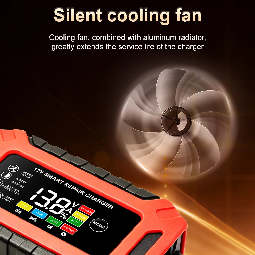 12V 6A Digital LCD Display Intelligent Fast Power Charging Car Smart Battery Charger Wet Dry Lead Acid Gel Charger Universal