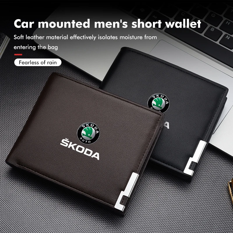 Car License Holder Men Short Purses Fashion ID Card Wallet Bag For Skoda Octavia 2 3 Rapid Kodiaq Karoq Fabia Kamiq Superb