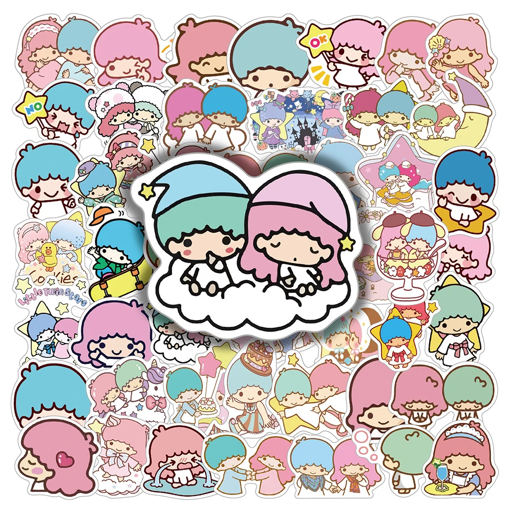 10/30/50/100 Stück süße kleine Zwillingssterne süße Sanrio Cartoon Aufkleber für Laptop Skateboard Scrapbook Bike Kawaii Aufkleber Aufkleber