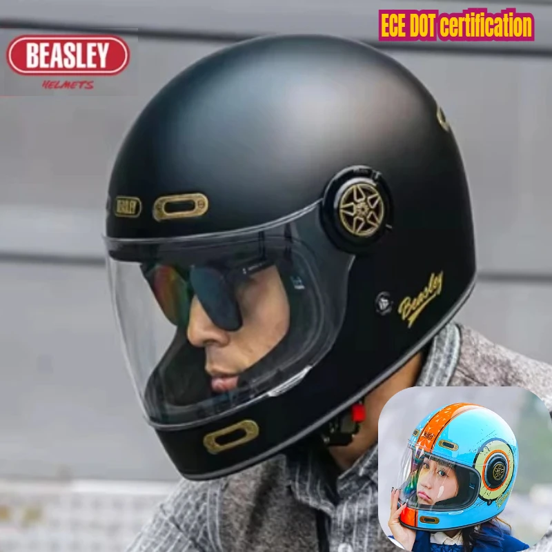 

DOT FRP Retro Full Helmet European and American Tough Guy Knight Motorcycle Helmet That Women's Four-season Universal Helmet