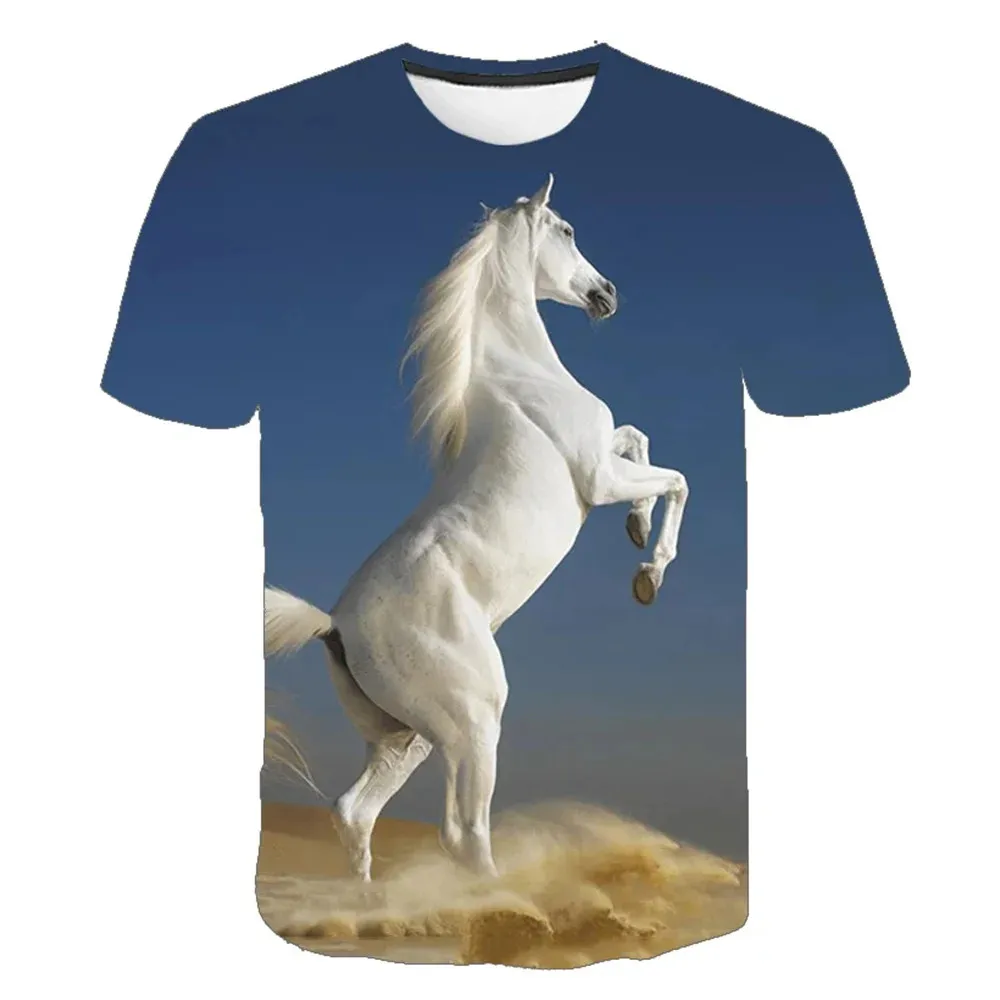 Children's Clothing for Girl 3D Print Horse T-Shirt Kids Short Sleeve Casual Tee Shirts from 8 to 12 Years Boys Child Tshirts