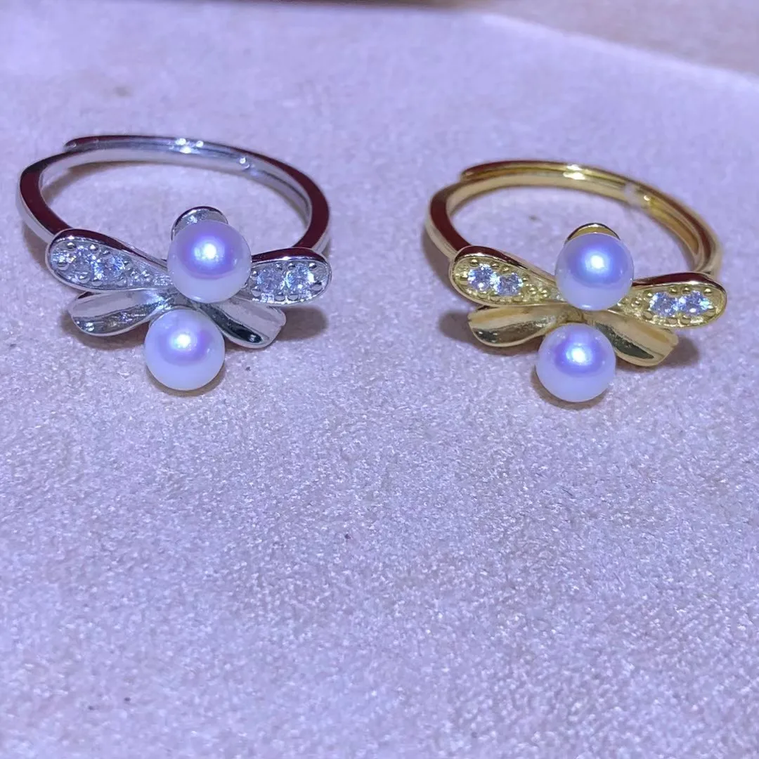 

S925 Sterling Silver Adjustable Ring Mount Settings Findings Mountings Accessory Parts Fittings for 4-5mm Pearls 5pcs/lot