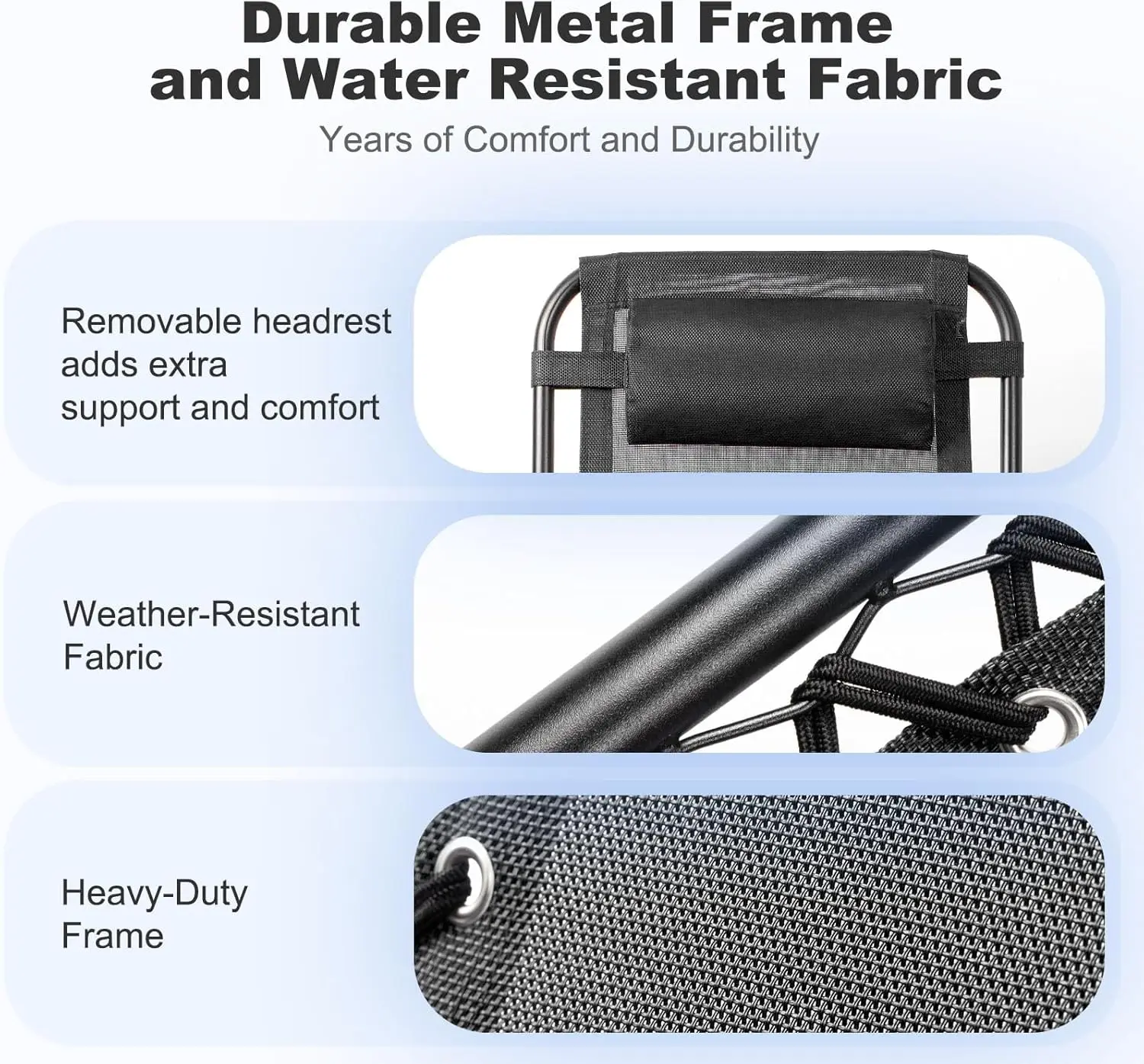 مجموعة من كرسيين مريحين للفناء، كرسي فولاذي قابل للتعديل، كرسي صالة بدون جاذبية، كراسي الشاطئ، حامل أكواب، أسود