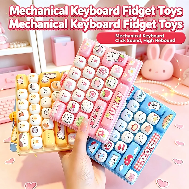 26-key Cartoon Animal Diary Stress Relief Keyboard Keycap Keychain Candy Color Keycap Keychain for Backpacks Students Fun Gift