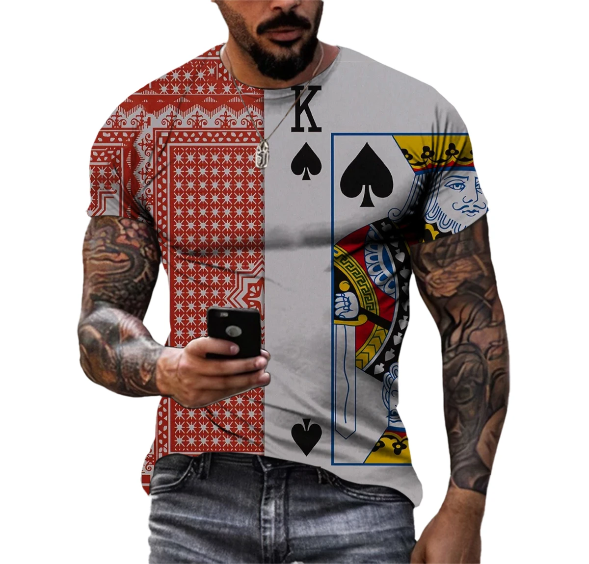 Playing Cards 3D Printing Summer Men\'s Personality T-Shirt Shirt Hip Hop Trend Large Size Short Sleeve Casual Fashion Sports Top