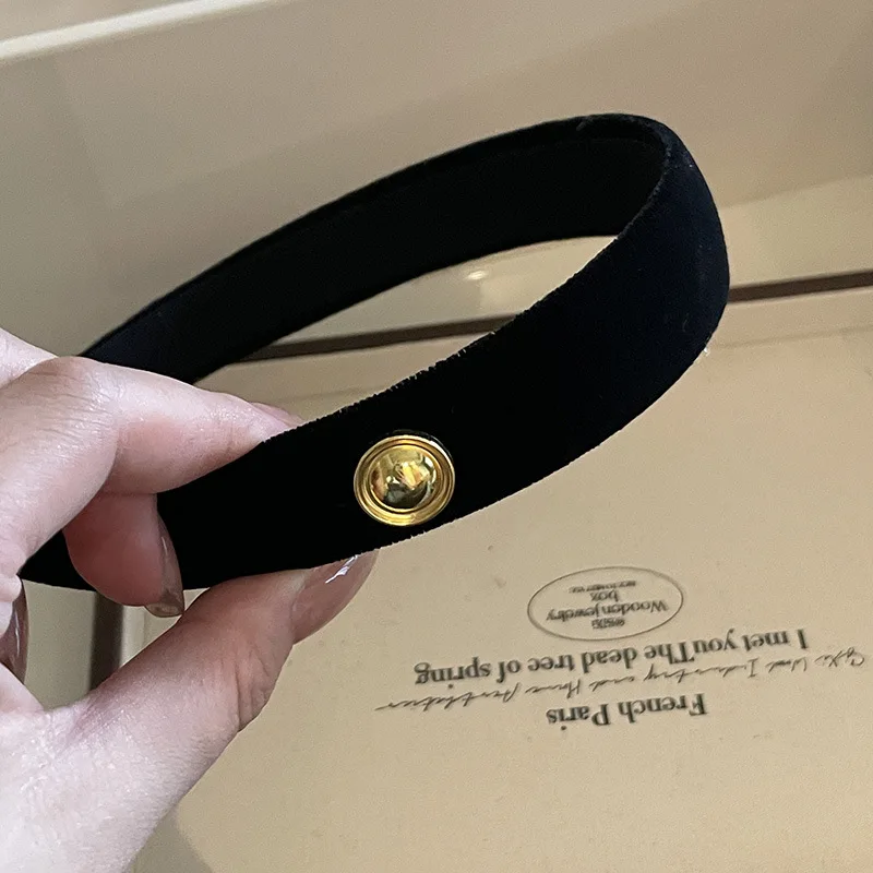 French Vintage Black Gold Label Velvet Hair Hoops Women\'s Versatile Outgoing High Head Pressure Headbands Hair Accessories