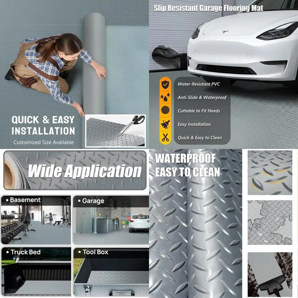 

Thick PVC Garage Floor Mat, Heavy-Duty Waterproof Non-Slip Protector for Cars, Trailers, SUVs, Basements, Gyms (Grey) 1ft x 55ft