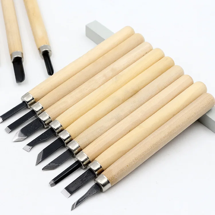 12-Piece Wood Carving Knife Set Woodworking Chisel Kit with Sharpening Stone for Rubber Stamp & Wood Engraving