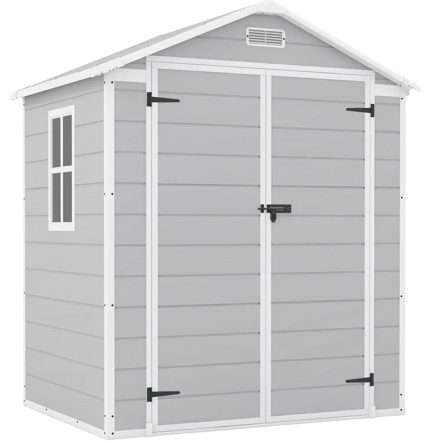 

6x4FT Plastic Outdoor Storage Shed with Floor Resin Garden Tool Patio Furniture Bike Lawn Mower Organizer Grey, Customized
