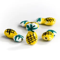 5pcs Ceramic Hand-painted Small Pineapple Porcelain Beads Wholesale For Jewelry Making XN582
