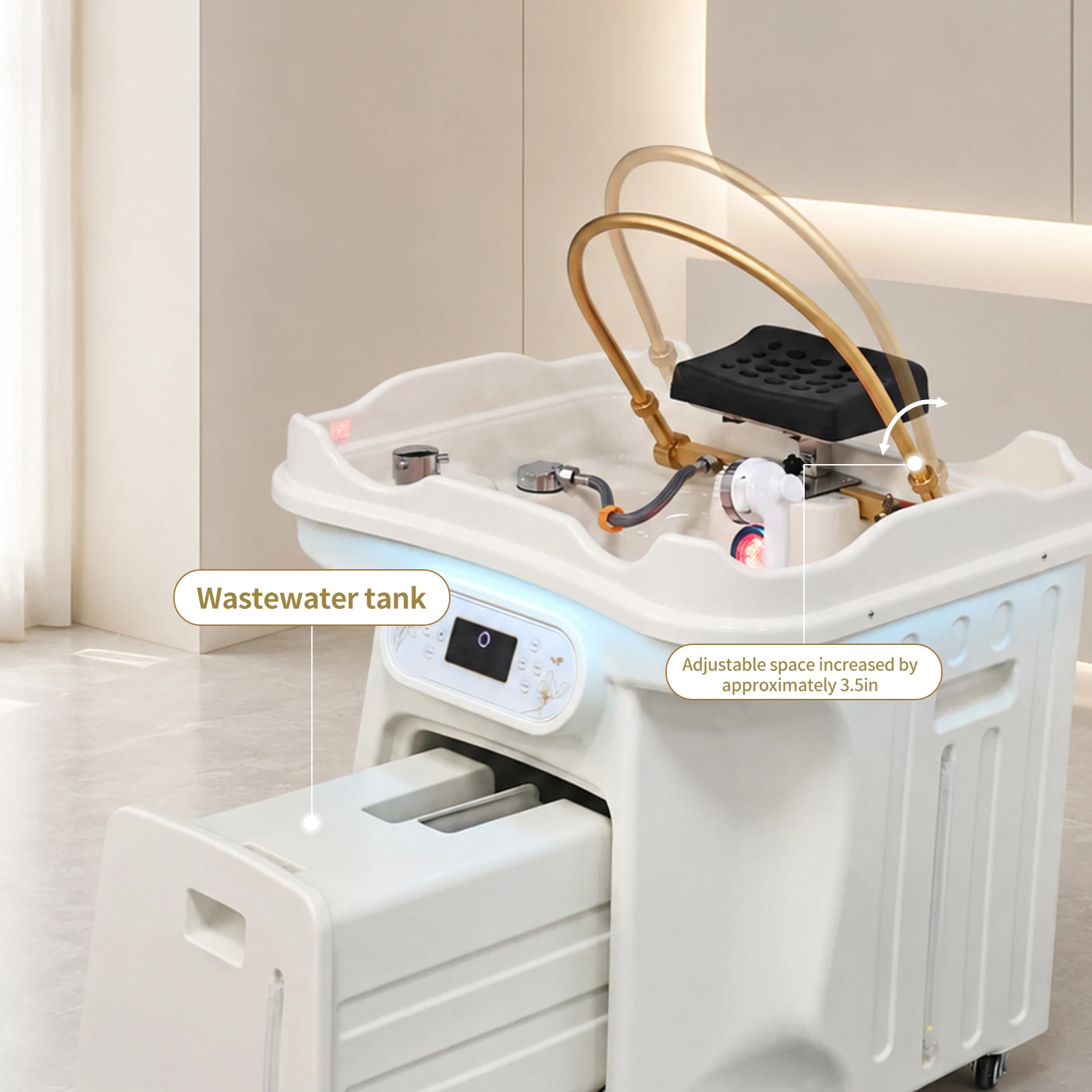 Mobile Shampoo Bowl Head Therapy Sink Thermostatic Circulating Water Head Spa Basin, Free of Water Line for Barber Beauty Salo