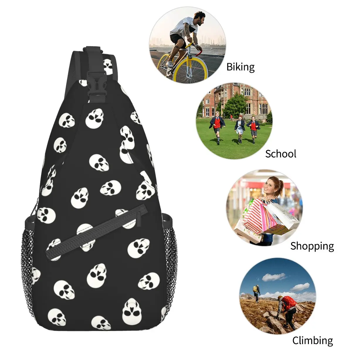 Cool Skull Sling Bag pecho Crossbody hombro Sling mochila viaje senderismo Daypacks patrón Satchel