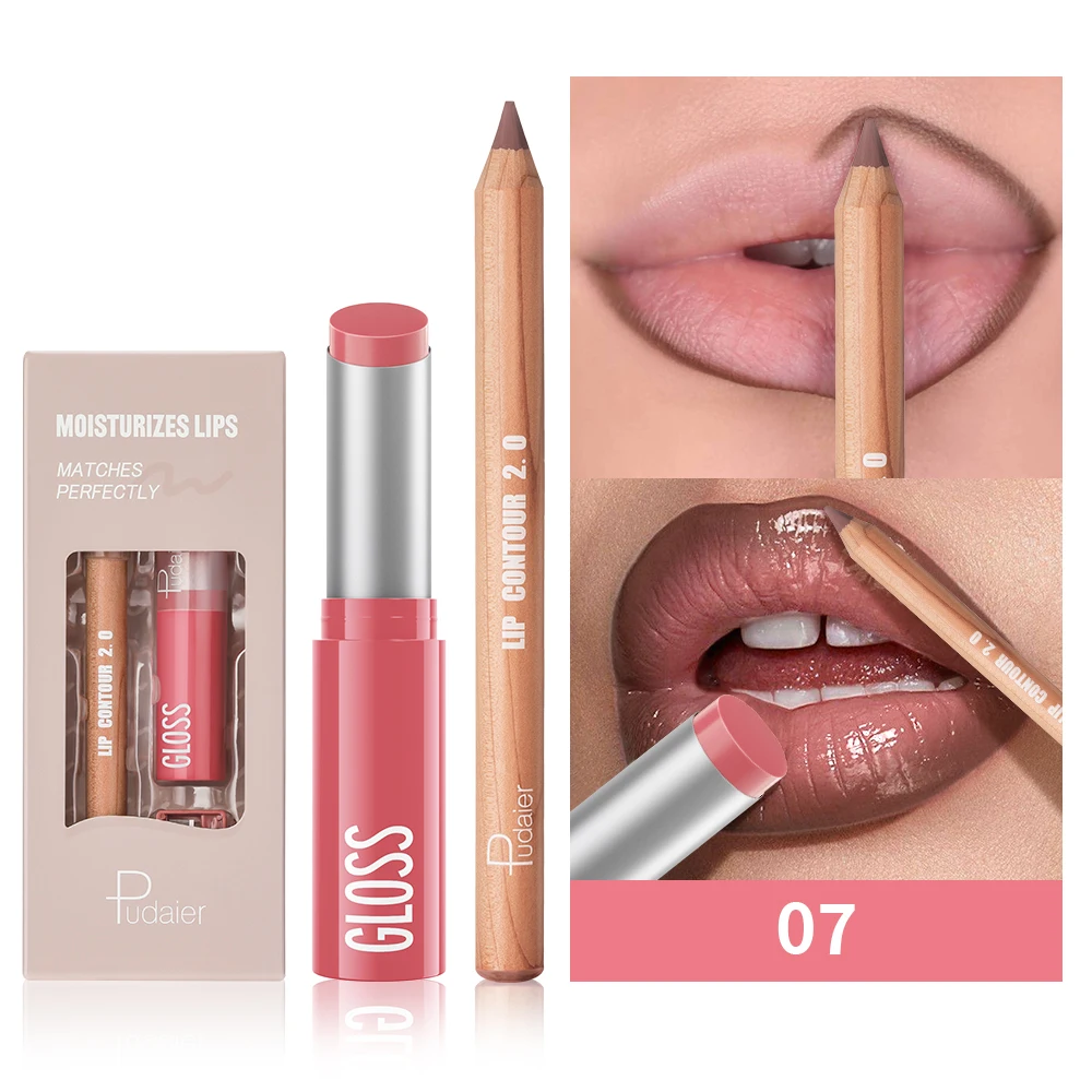 Conjunto de delineador labial e batom/brilho labial, batom fosco à prova d'água de longa duração, lápis delineador labial de ponta dupla, nutritivo