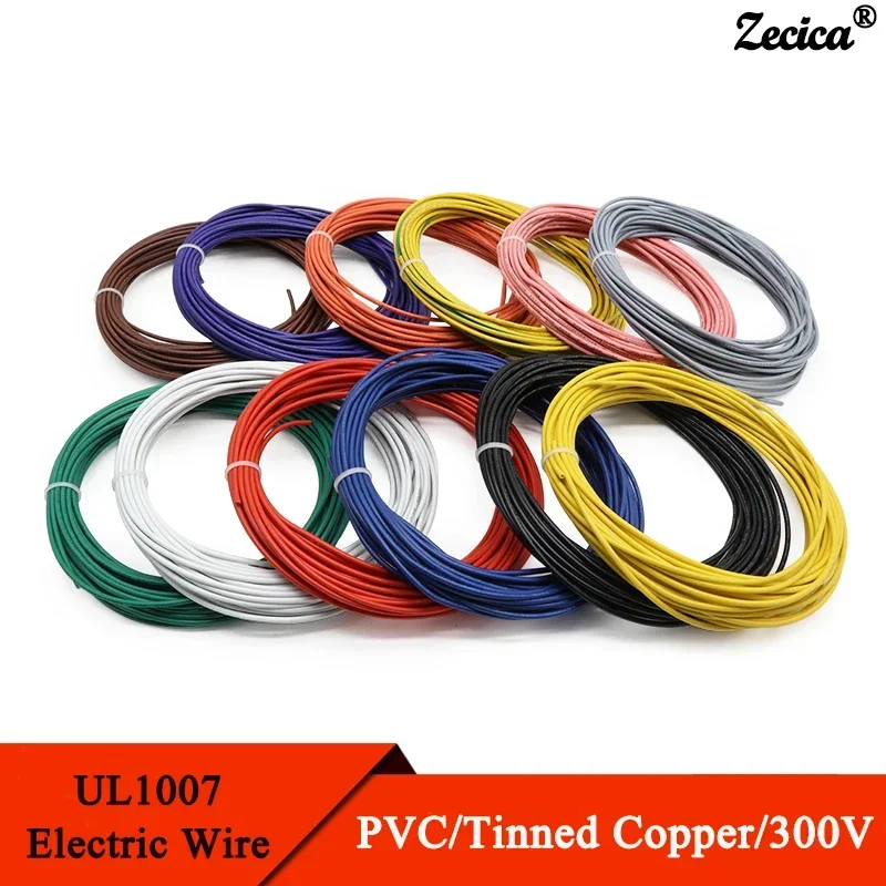 5/10M UL1007 PVC Tinned Copper Wire Cable 16/18/20/22/24/26/28/30 AWG White/Black/Red/Yellow/Green/Blue/Gray/Purple/Brown/Orange