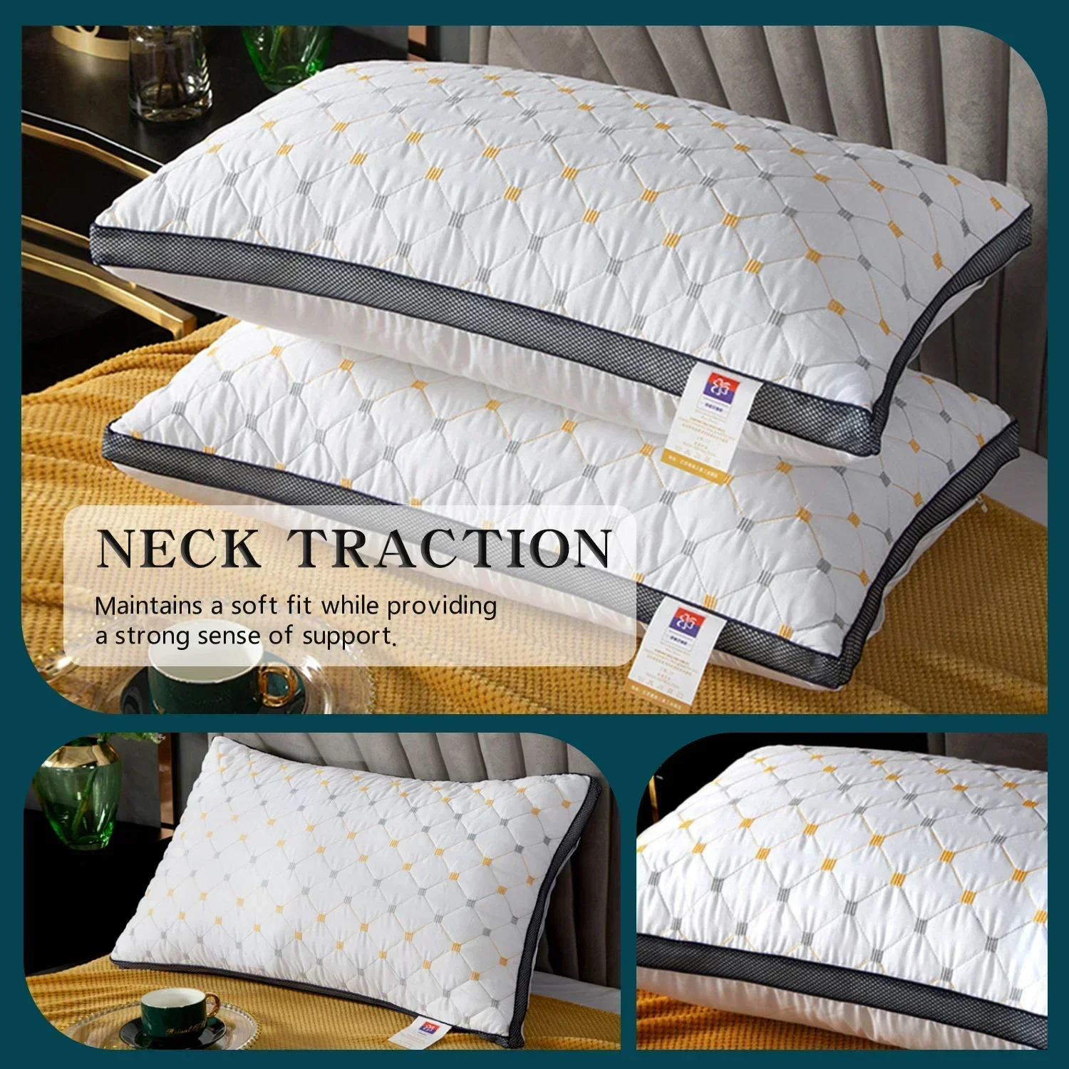 1pc Hotels Same Feather Cotton Pillow Core Three-dimensional Neck Pillow For Sleeping Bedroom Dormitory Hotel Applicable Drill