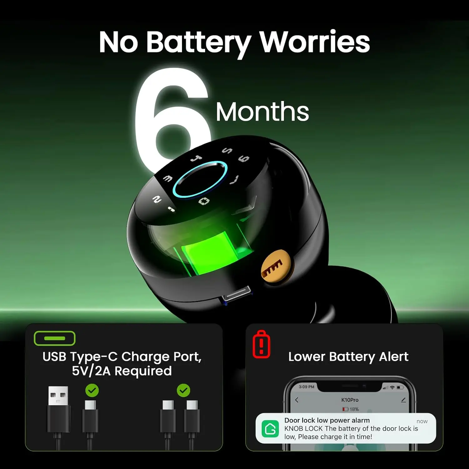 قفل باب ذكي 4 في 1 ببصمة الإصبع مع لوحة مفاتيح، وتحكم البيومترية والتطبيقات، ودخول بدون مفتاح، وتخزين البيانات المحلية #6