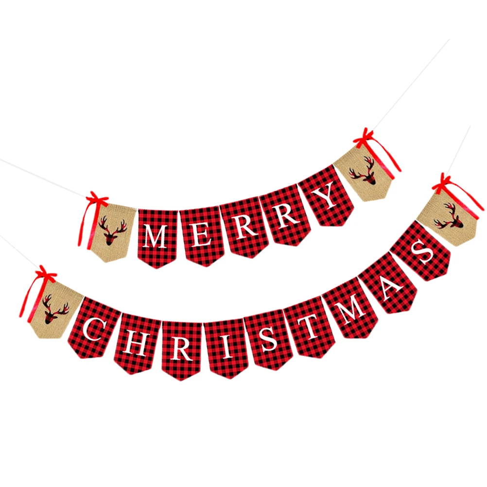 

Banner Christmas Decoration Flag Garlands Theme Red Cotton Festival Banners Vintage