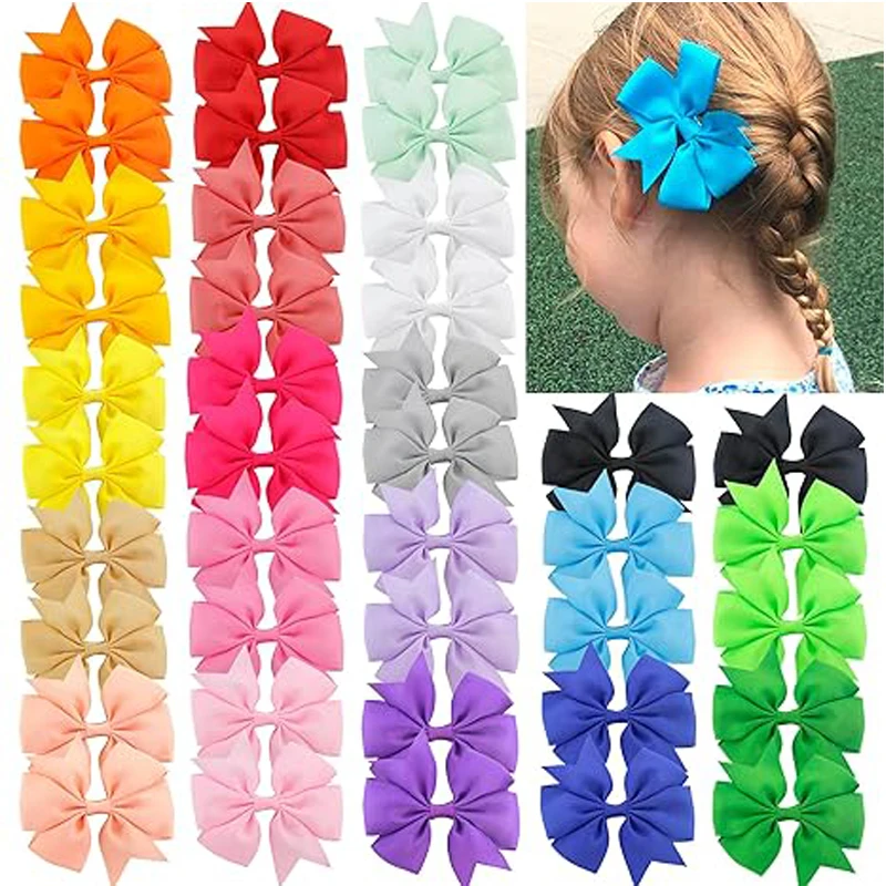 

20pcs 3 Inch Boutique Grosgrain Ribbon Pinwheel Hair Bows Alligator Clips For Girls Babies Toddlers Accessories Teens Gifts