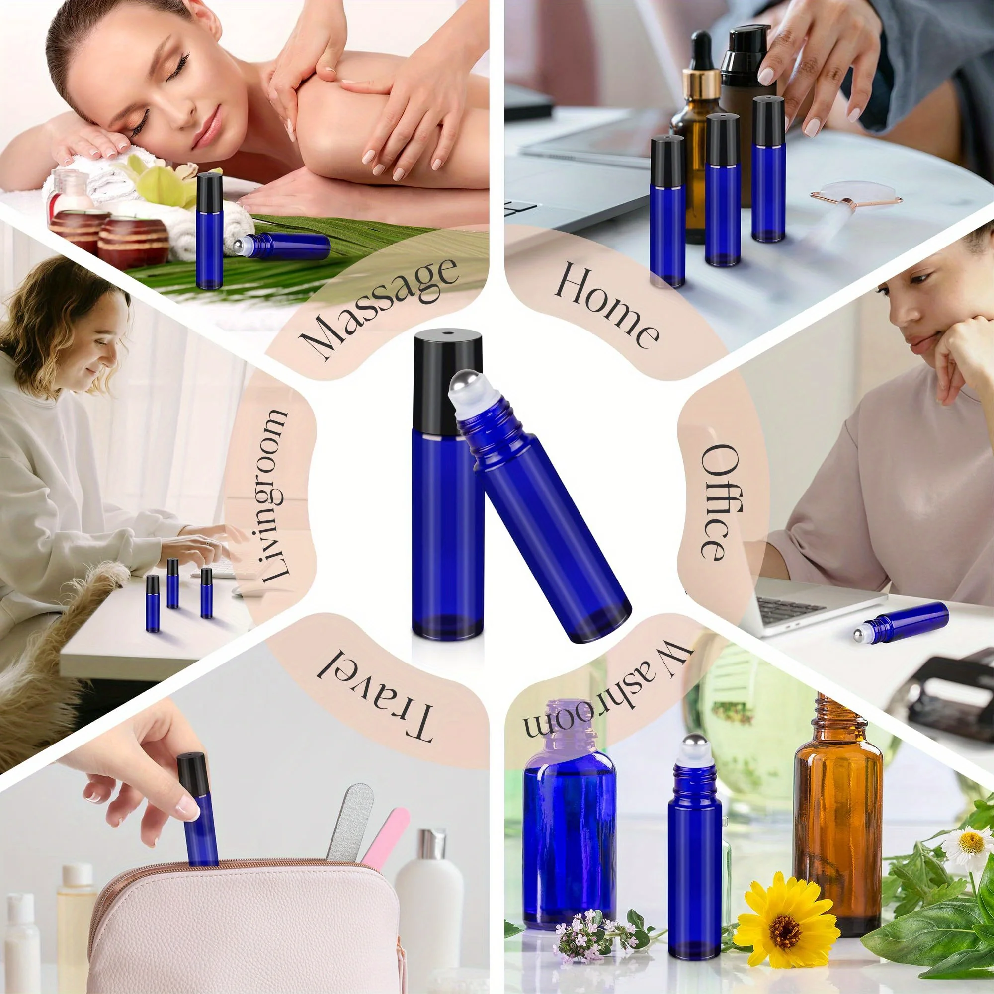 24pcs Glass Roll on Bottle 10ml Empty Essential Oil Roller Bottle with Stainless Steel Ball Opener Funnel Travel Accessories