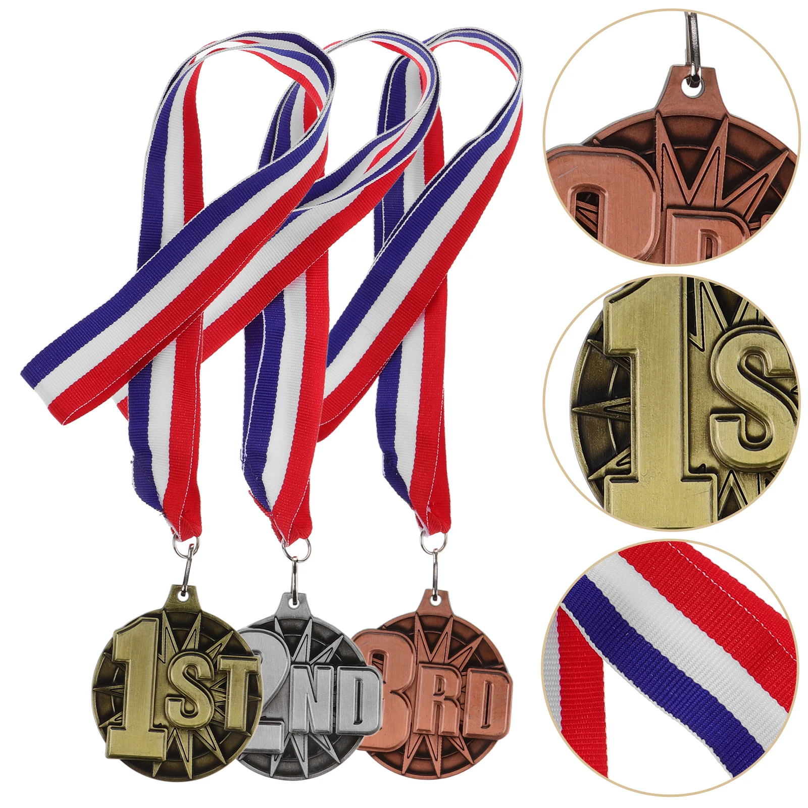 

3 Pcs Metal Medal Number Medals Awards Props for Competition Bands with Ribbon Sports