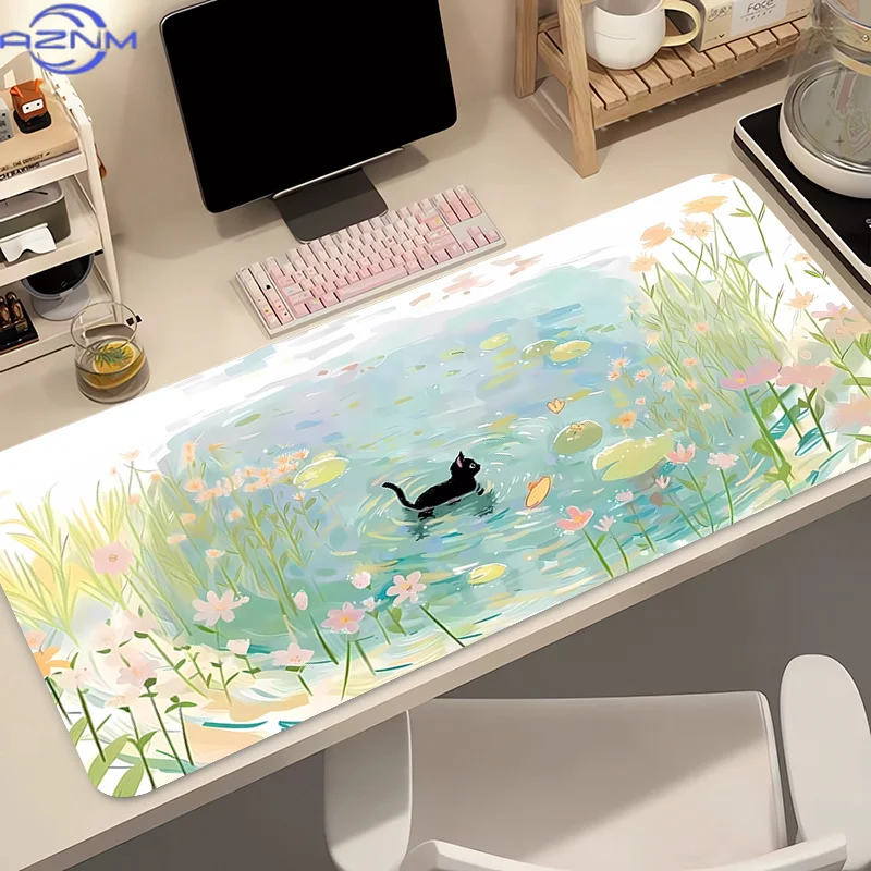 Cute Bear Floral Mouse Pad Waterproof Non‑Slip Fresh Green Meadow Desk Mat Gaming Keyboard Mat Desktop Decor