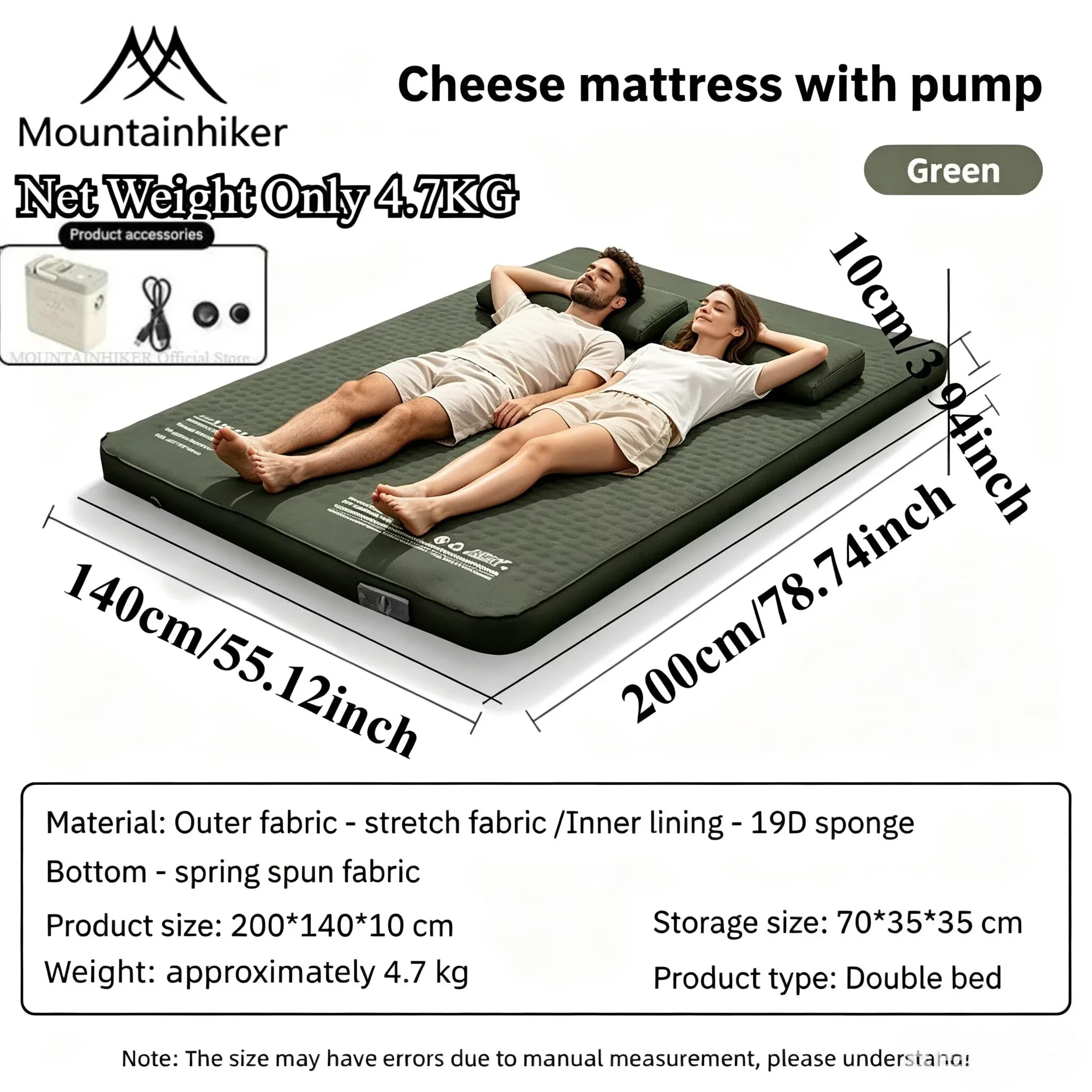New MOUNTAINHIKER Camp Bed Inflatable Mattress Manual Air Pump Ultralight Cushion Sleeping Pad Splicable Air Bed Soft Breathable