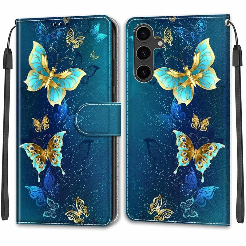 Wallet Leather Phone Case For Samsung S24+ Galaxy S23 FE S22 Ultra Plus 5G S24Pls Magnetic Flip Cover Stand Book Painted Cases